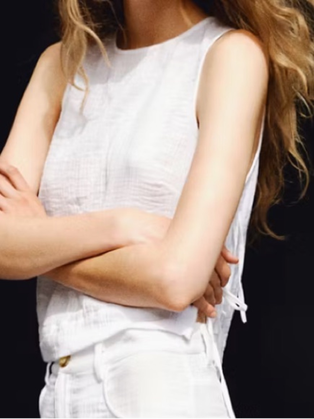 Mango White Textured Side-Tie Tank Top BAMBULA TIE TOP 1376